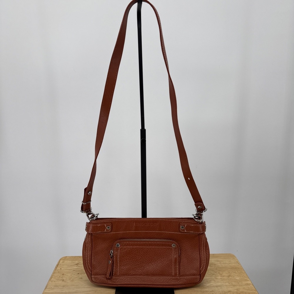 Longchamp Brown Pebbled Leather Crossbody Bag Inner & Outer Pockets Minimalistic